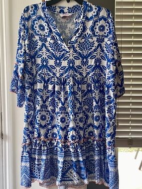 Yolly Italy One Size Block Tile Print Flowing Viscose Dress Made in Italy